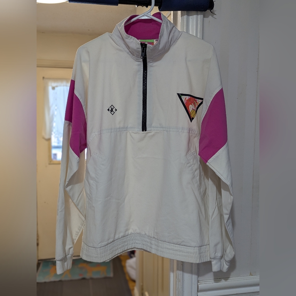 Vintage White and Pink Quarter-Zip Pullover